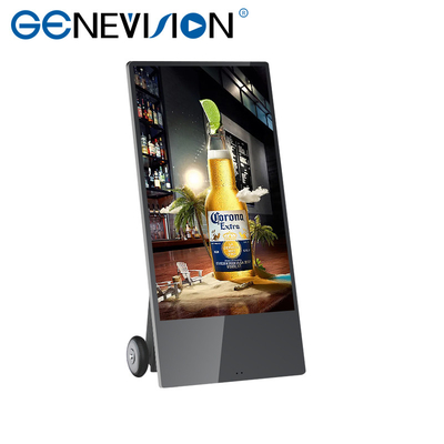 Wireless Battery Powered Outdoor Advertising Display With Portable Wheels