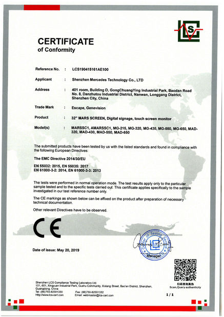 China Shenzhen Mercedes Technology Co., Ltd zertifizierungen